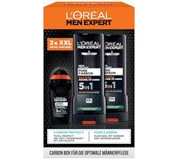 L'Oréal Men Expert Coffret cadeau pour homme avec déodorant 5 en 1 et gel douche XXL 5 en 1 pour cheveux, corps et visage, pack avantageux avec déodorant Carbon Protect et nettoyant corporel Pure