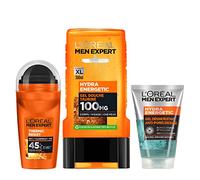 L'Oréal Men Expert - Coffret Routine Hydra Energetic 3 Produits pour Homme - 1x Déodorant Bille XXL Anti-Transpirant 48h, 1x Gel Douche Corps, Cheveux & Visage, 1x Gel Visage Désincrustant