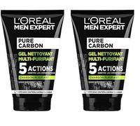 L'Oréal Men Expert - Gel Nettoyant Multi-Purifiant Visage Homme - Anti-Impuretés & Imperfections - Usage Quotidien - Enrichi en Charbon - Peaux Grasses - Pur Charbon - 100 ml (Lot de 2)