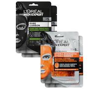 L'Oréal Men Expert Hydra Energy Pure Carbon, Lot de 4 masques hydratants pour le visage contre les points noirs et les boutons, ensemble cadeau de soin du visage pour homme, Hydra Energy Pure
