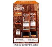 L'Oréal Men Expert Kit de soin pour homme, coffret cadeau avec gel douche XXL et déodorant roll-on, cadeaux pour homme avec gel douche et déodorant roll-on à l'huile de bois de cèdre, Barber Club, 2 x