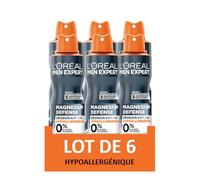 L'Oréal Men Expert Magnesium Defense Déodorant Spray 48h Hypoallergénique 0% Lot de 6 x 150ml