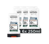 L'Oréal Men Expert Sensitiv Gel douche et shampooing pour homme, bain douche pour le corps, les cheveux et le visage, magnésium - Lot de 6x250ml