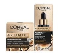 L'Oréal Paris - Coffret Duo Age Perfect Renaissance Cellulaire - 1x Crème de Jour Revitalisante et 1x Midnight Sérum Anti-rides, Fermeté, Éclat - Au Complexe Antioxydant - Tous Types de Peaux