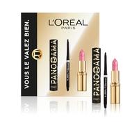 L'Oréal Paris - Coffret Cadeau - Mascara Panorama All Night Black, Eyeliner Infaillible Grip Liner Noir, Rouge à Lèvres Color Riche Satin Rose Tendre - Tailles Réelles