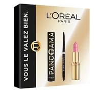 L'Oréal Paris - Coffret Cadeau - Mascara Panorama All Night Black, Eyeliner Infaillible Grip Liner Noir, Rouge à Lèvres Color Riche Satin Rose Tendre - Tailles Réelles