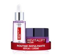 L'Oréal Paris - Coffret Routine 2 Produits Anti-Âge & Anti-Rides - Sérum Repulpant + Soin Jour Volumisant - Enrichi à l’Acide Hyaluronique - Pour Tous Types de Peaux - Revitalift Filler