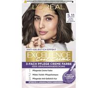 L'Oréal Paris Coloration permanente pour cheveux avec résultat ultra froid, couverture 100 % des cheveux gris, kit avec coloration, shampoing et crème nourrissante, Excellence Cool N° 5.11 marron