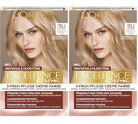 L'Oréal Paris Coloration permanente pour tous les tons de peau, coloration sans ammoniaque, nuances nude universelles avec couverture complète des cheveux gris, crème Excellence n°9U Blonde très clair