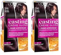 L'Oréal Paris Coloration sans ammoniaque et sans silicone, teinte intensive nourrissante avec baume gloss-reflex, casting crème gloss coloration cheveux, n°316 cerise noire, 1 pièce (Lot de 2)