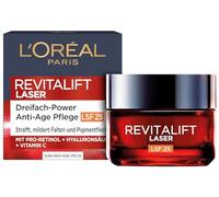 L'Oréal Paris Crème de jour anti-âge SPF 25 triple puissance pour femme : atténue les rides et raffermit la peau, avec pro-rétinol, acide hyaluronique et vitamine C, RevitaLift Laser, 1 x 50 ml