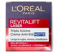 L'Oréal Paris Crème Visage Nuit Revitalift Laser, Pour Tous les Types de Peau, Action Anti-rides et Anti-Âge, Peau plus Soda et Tonique, Avec Acide Hyaluronique, Vitamine C et Pro-Rétinol, 50 ml