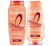 L'Oréal Paris - Duo Shampooing & Démêlant - Sauvez vos 3 derniers cms - Pour Cheveux Long et Abîmés - Enrichi en Kératine Végétale et Huile de Ricin - Elseve Dream Long - 300ml & 250ml