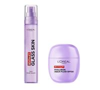 L'Oréal Paris - Duo Soin Éclat Lissant Visage & Aqua-Fluide SPF30 - Hydratation et Brillance - À l'Acide Hyaluronique & Vitamines B5 et Cg + B3 - Tous Types de Peau - Revitalift Filler Glass Skin