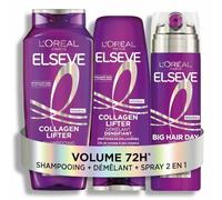 L'Oréal Paris Elseve Collagen Lifter Routine Volume 72H Cheveux Fins | Shampooing après-shampooing spray 2 en 1, Peptides de collagène, Effet lift instantané racine, Routine volumisatrice complète