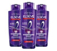 L'Oréal Paris - Lot de 3 Shampooings Violet Déjaunisseur - Pour Cheveux Blonds, Décolorés, Méchés ou Blancs - Neutralisation des Reflets Jaunes & Orangés - Elseve Color-Vive - 3x 200 ml