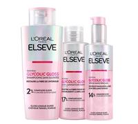 L'Oréal Paris - Routine Capillaire Protectrice pour Cheveux Ternes - Shampooing + Soin Lamination + Sérum Sans Rinçage - Acide Glycolique - Sans Sulfates - Elseve Glycolic Gloss - 3 Produits