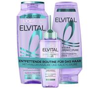 L'Oréal Paris Elvital Hydra Hyaluronic Kit hydratant pour cheveux brillants, pour un effet hydratant, brillance et protection, soin longue durée, shampoing 300 ml, après-shampoing 250 ml, sérum 102 ml