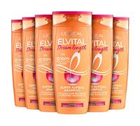 L'Oréal Paris Elvital Shampooing anti-fourches, pour cheveux longs de rêve, à l'huile de ricin, Dream Length Super Renforcement, 6 x 300 ml