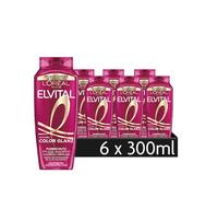L'Oréal Paris Elvital Shampooing protecteur de couleur pour cheveux colorés ou méchés, avec extrait de pivoine, huile de lin et filtre UVB, 6 x 300 ml