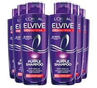L'Oréal Paris Elvive Color Vive Purple Shampooing Anti-Jaune pour Cheveux Gris et Blonds Blanchi, Neutralise les Jaunes et Orange - Lot de 6 Flacons de 200 ml