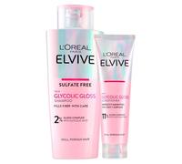 L'Oréal Paris Elvive Glycolic Gloss 200ml Shampooing + 150ml Conditionneur à l'acide glycolique pour cheveux poreux et ternes - 2 Flacons