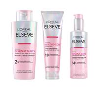L'Oréal Paris Elvive Glycolic Gloss Après-Shampooing 150ml + Shampoing 200ml + Sérum Sans Rinçage 150ml Coffret pour Cheveux Ternes et Poreux Brillance Intense et Longue Durée - 3 Flacons