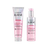 L'Oréal Paris Elvive Glycolic Gloss Cheveux Elseve Après-Shampoing à l'Acide Glycolique 150ml + Sérum sans Rinçage pour Cheveux Poreux et Ternes Brillance Ferme et Longue Durée 150ml - 2 Flacons