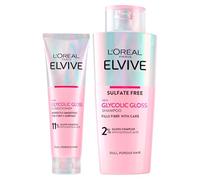 L'Oréal Paris Elvive Glycolic Gloss shampoo illuminateur à l'acide glycolique 200 ml + après-shampooing réparateur pour cheveux poreux et ternes, brillance soyeuse intense et durable, 150 ml, 2 pièces