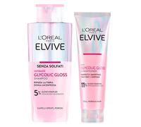 L'Oréal Paris Elvive Glycolic Gloss Shampooing 200ml + Conditionneur 150ml | Set Illuminateur pour Cheveux Poreux et Ternes, Brillance Intense et Durable Effet Soie