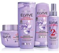 L'Oréal Paris Elvive Hydra Hyaluronic Kit de routine complet avec shampooing, après-shampooing, masque et sérum en spray, pour cheveux déshydratés 72 heures, hydratation profonde à l'acide