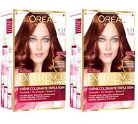 L'Oréal Paris Excellence Crème Coloration Permanente Cheveux - Nuance : Acajou Cuivré (6,54) (Lot de 2)