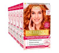 L'Oréal Paris Excellence Creme Coloration Triple Traitement 7.43 Blond Cuivré Doré Longue Durée 100% Couverture Cheveux Blancs Formule avec Acide Hyaluronique - 5 Teintes
