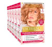 L'Oréal Paris Excellence Crèmes Cheveux Coloration Permanente Triple Traitement 100% Couverture Cheveux Blancs Illuminant Protection Nourrissant Couleur 8 Blond Clair - 5 Packs