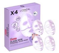 L'Oréal Paris Glass Skin Hydrogel Lot de 4 masques hydratants et lissants pour peau repulpée et hydratante à l'acide hyaluronique Revitalift Filler 100 g