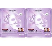 L'Oréal Paris Glass Skin Hydrogel Masque pour peau repulpée & Glowy Hydratant & Lissage [avec Acide Hyaluronique, Glycérine et Centella Asiatica] Revitalift Filler Masque Unique 25g (Lot de 2)