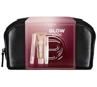 L'Oréal Paris Glow Coffret cadeau 4 pièces comprenant mascara Lash Paradise, Lumi Glotion in 903 Medium Gloss à lèvres Plump In 400 et sac de beauté luxueux pour une beauté rayonnante et une brillance