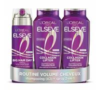 L'Oréal Paris - Idée Cadeau Saint-Valentin - Routine Volume & Densité - Cheveux Fins & Plats - Shampooing (2x250ml) & Spray 2-en-1 - Enrichi en Peptides de Collagène - Elseve Collagen Lifter