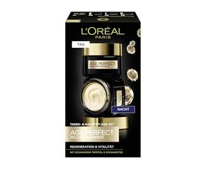 L'Oréal Paris Lot de 2 soins du visage, soin de jour et de nuit anti-âge pour favoriser la régénération cellulaire, formule antioxydante et vitamine E, Age Perfect Zell Renaissance 2 x 50 ml