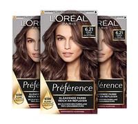 L'Oréal Paris Lot de 3 colorations permanentes pour cheveux avec coloration et baume nourrissant Préférence 6.21 Brun nacré clair