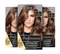 L'Oréal Paris Lot de 3 colorations permanentes pour cheveux avec coloration et baume nourrissant Préférence, 6 châtain clair naturel