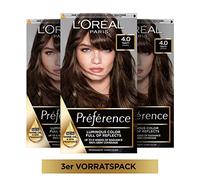 L'Oréal Paris Lot de 3 colorations permanentes pour cheveux avec coloration et baume nourrissant Préférence 4 Brun naturel