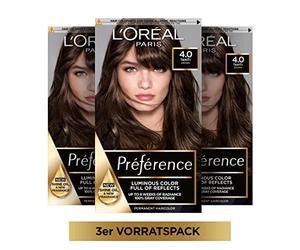L'Oréal Paris Lot de 3 colorations permanentes pour cheveux avec coloration et baume nourrissant Préférence 4 Brun naturel