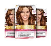 L'Oréal Paris Lot de 3 colorations permanentes pour cheveux gris 100% couvrant les cheveux gris, avec coloration, shampoing et triple soin crème, excellence, marron caramel clair, 6,41, 3 x 268 g