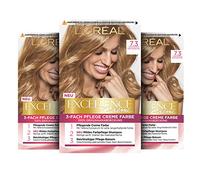L'Oréal Paris Lot de 3 colorations permanentes pour cheveux gris, 100% de couverture des cheveux gris, avec coloration, shampoing et triple soin crème, crème excellence, blond noisette 7,3, 268 g
