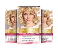L'Oréal Paris Lot de 3 colorations permanentes pour cheveux gris, 100% de couverture des cheveux gris, avec coloration, shampoing et crème de soin triple épaisseur, crème excellence, 10 blond clair