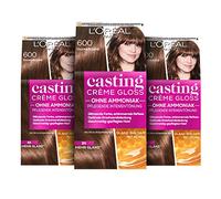 L'Oréal Paris Lot de 3 colorations sans ammoniaque et sans silicone - Coloration intense avec baume brillant - Crème Gloss - N°600 - Blond foncé