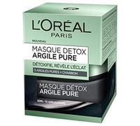 L'Oréal Paris - Masque Argile Visage Détoxifiant - Anti-Impuretés - Purifiant & Révélateur d'Éclat - Aux 3 Argiles Pures et au Charbon - Résultats Visibles - Tous Types de Peaux - 50 ml