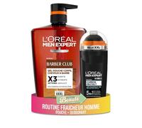 L'Oréal Paris Men Expert Routine Fraîcheur Complète, Carbon Protect 5-en-1 Anti-transpirant 48H XXL 100ml + Barber Club Gel Douche 3-en-1 XXL 1L, Protection Totale + Nettoyage Complet
