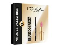 L'Oréal Paris - Coffret Cadeau - Mascara Panorama All Night Black, Eyeliner Infaillible Grip Liner Noir, Rouge à Lèvres Color Riche Satin Rose Tendre - Tailles Réelles